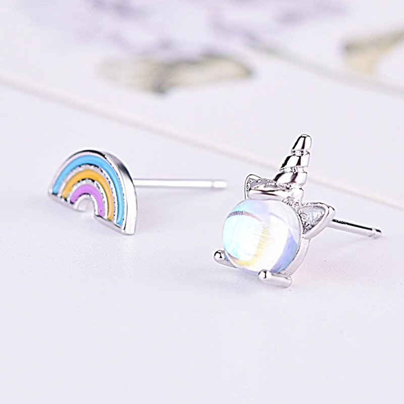 Женские серьги в виде единорога MENGYI модные асимметричные с радужной эмалью