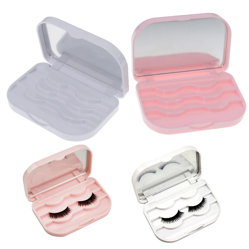 

Plastic False Eyelash Storage Case Box Makeup Cosmetic With Mirror Case Organizer Travel Cosmetics Tool Pink Or White
