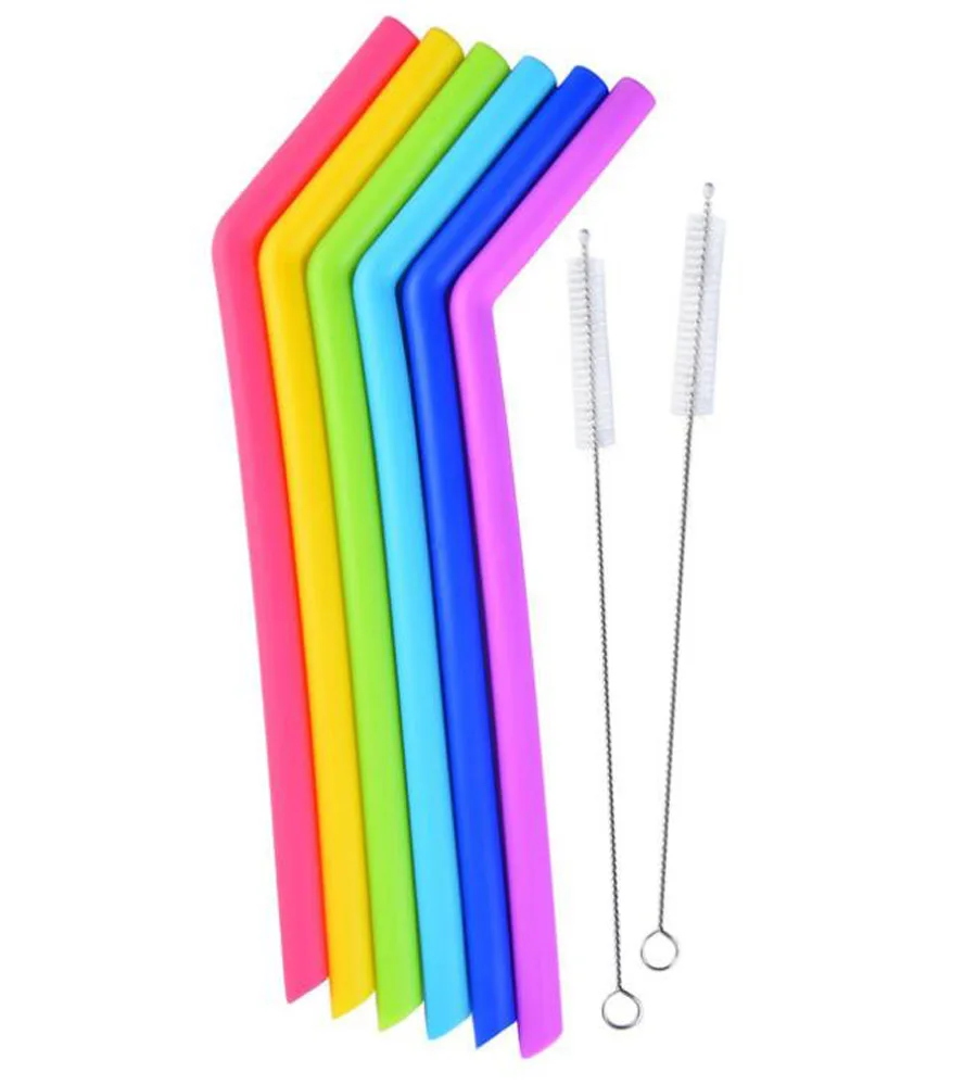 DHL50Sets Drinking Straws Set Drink Tools Reusable Eco-Friendly Colorful Silicon Straw For Home Bar Accessories