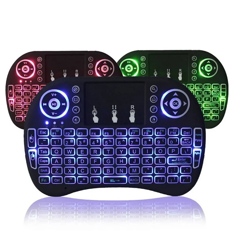 

2.4G Wireless Mini Flying Squirrel Keyboard I8 Mini Touch Charging Keyboard Three-Color Backlight Horse Running Light Multi-Lang