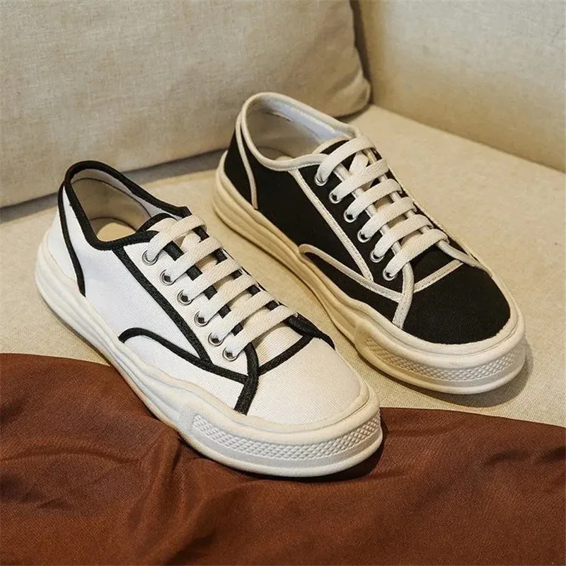 

Кроссовки женские в стиле Харадзюку, из Вулканизированной Ткани, на шнуровке, белые, черные