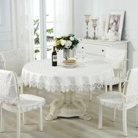 luxury embroidered round tablecloth white table dining table cover table cloth flower lace bedside tv cabinet dust cloth hm1038