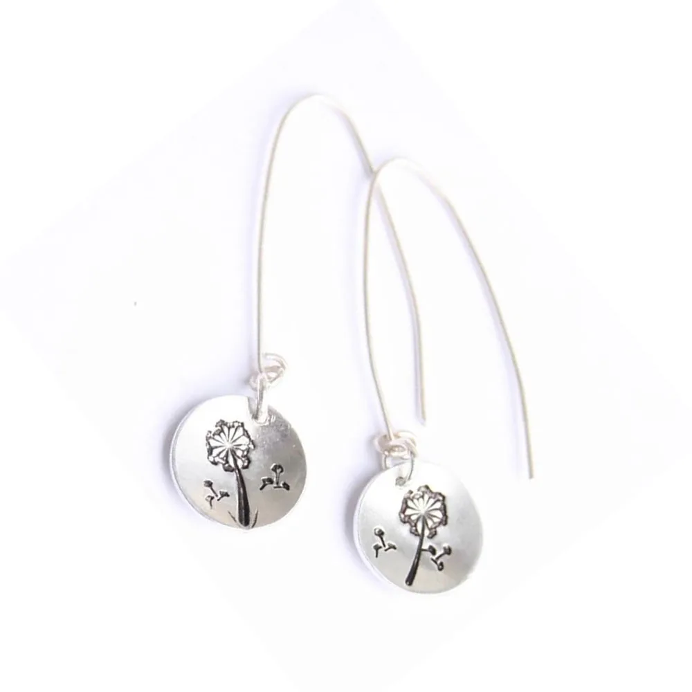 

Vintage Women's Round Tag Earrings Hollow Taraxacum Flower Drop Earrings Pendant Long Hanging Earring Jewelry