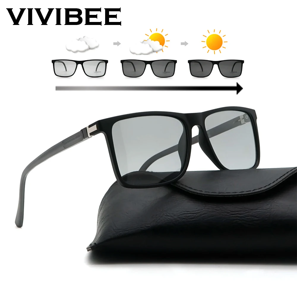VIVIBEE мужские улучшенные фотохромные солнцезащитные очки TAC поляризованные TR90 светильник квадратная оправа переходные линзы цвета солнцезащитные очки для вождения