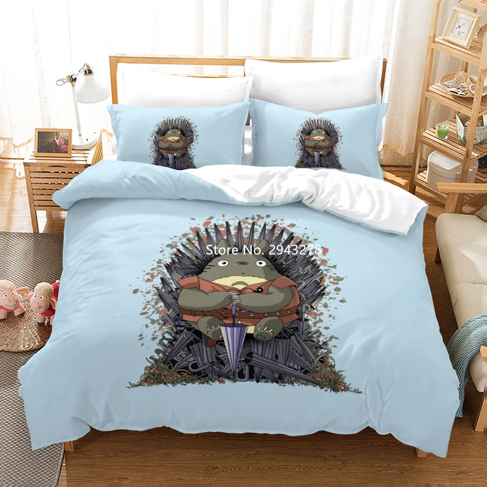 

Lovely and Cute Totoro Comfortable Bedding Cartoon Totoro Down Quilt Covered Double Queen Bed Linen Pillowcase 2/3 Pieces