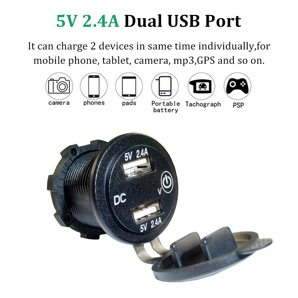5 в 2.4A двойной USB зарядное устройство разъем светодиодный вольтметр с сенсорным управлением переключатель 60 см кабель для автомобиля лодки мотоцикла грузовика Универсальный