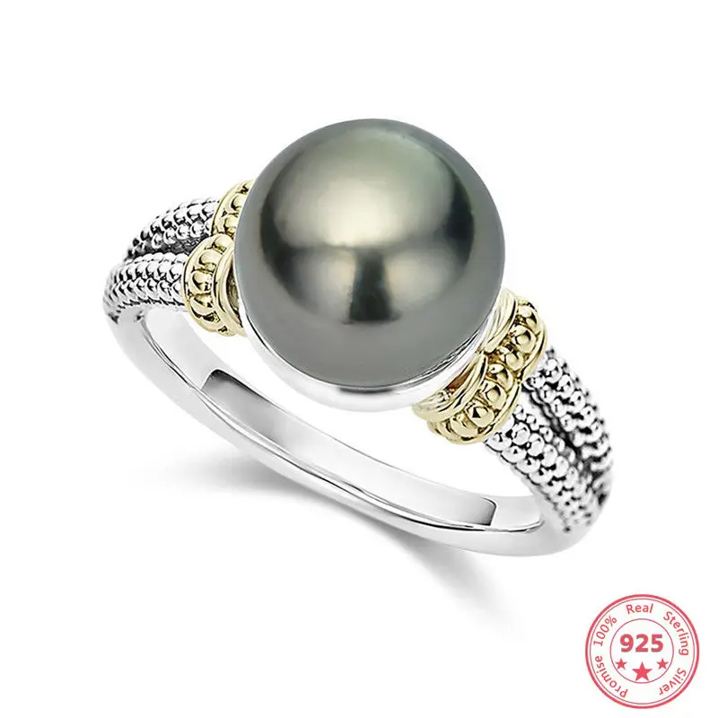 

DIWENFU 100% S925 Silver Black Pearl Ring for Women Bizuteria Wedding Anillos Gemstone Silver 925 Jewelry Pearl Ring Women Box