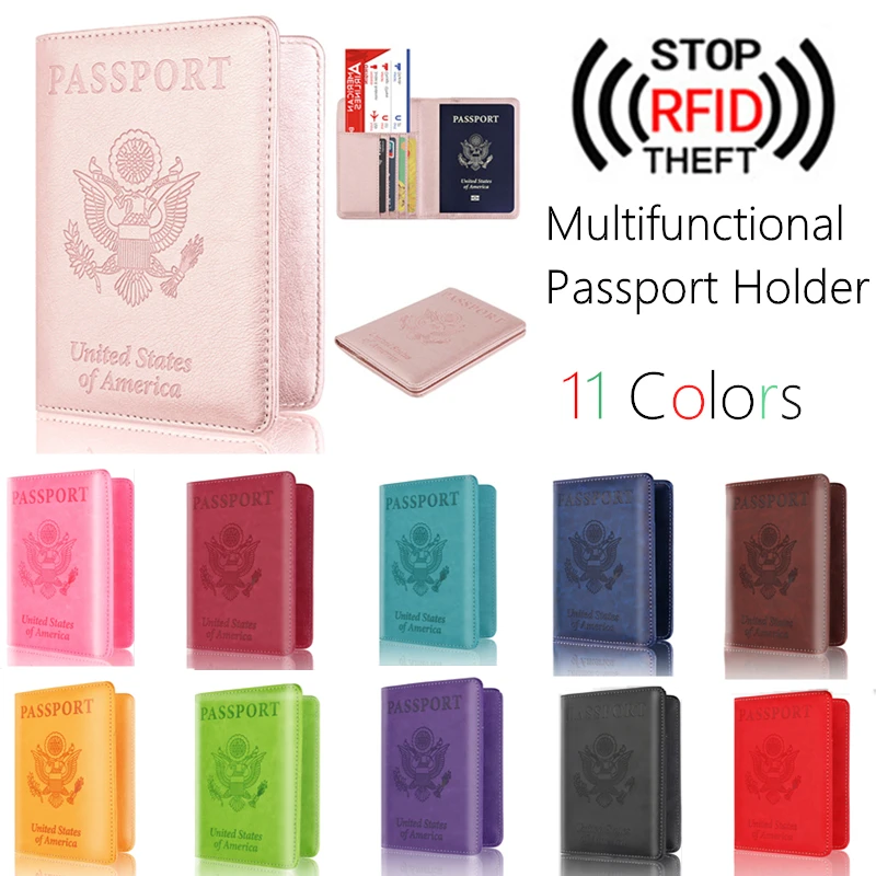 

RFID Protection PU Leather Wallet Passport Holder Cover Case RFID Blocking Travel Wallet Multifunctional Passport ID Card Bag