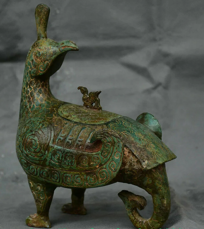 Старая китайская Бронзовая посуда Чан Чжоу Династия Феникс птица Зун питьевой