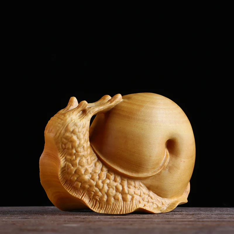 

Boxwood 6CM Snail Figurines Wood Statue Animal Sculpture Home Decor Tea Pet Desktop Decoration Snail Animal Wood Statue