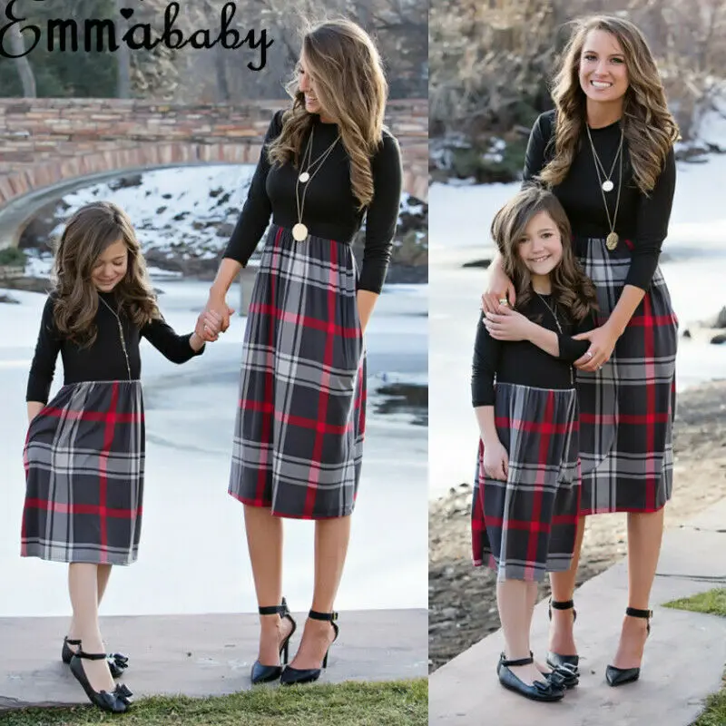 Hot Fashion Family Matching Outfit Mother and Daughter Clothes Dress Baby Girl Plaid dress Christmas | Женская одежда