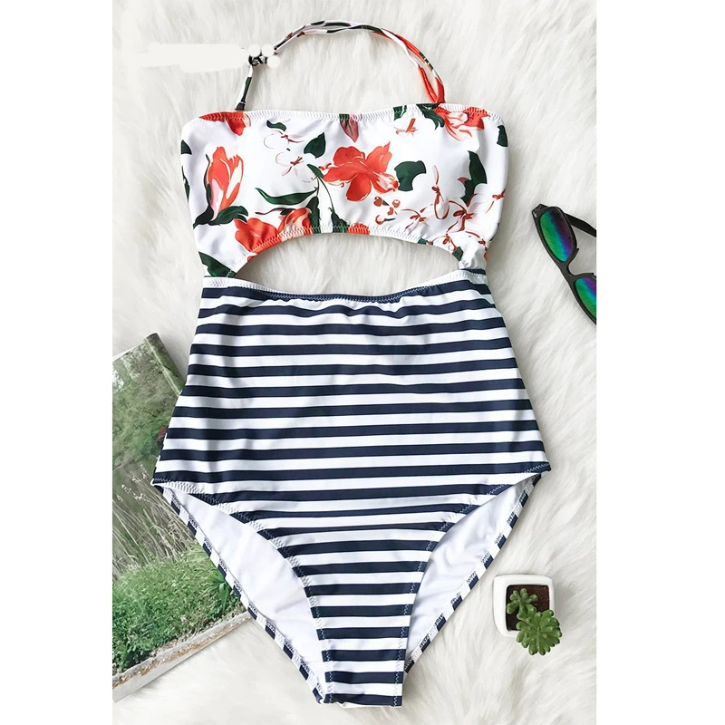 Монокини в полоску цельный купальный костюм женский Женская купальная одежда