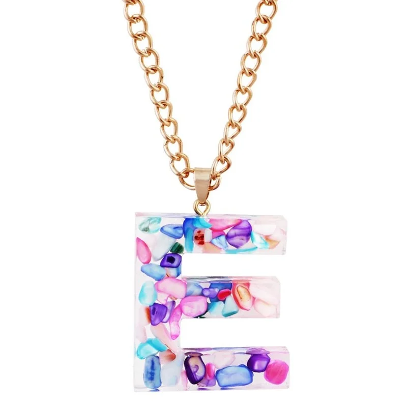 

New Fashion Colorful Acrylic 26 Letter Pendant Necklace for Women Creative Resin Stone Necklaces Sweater Chain Jewelry Gift