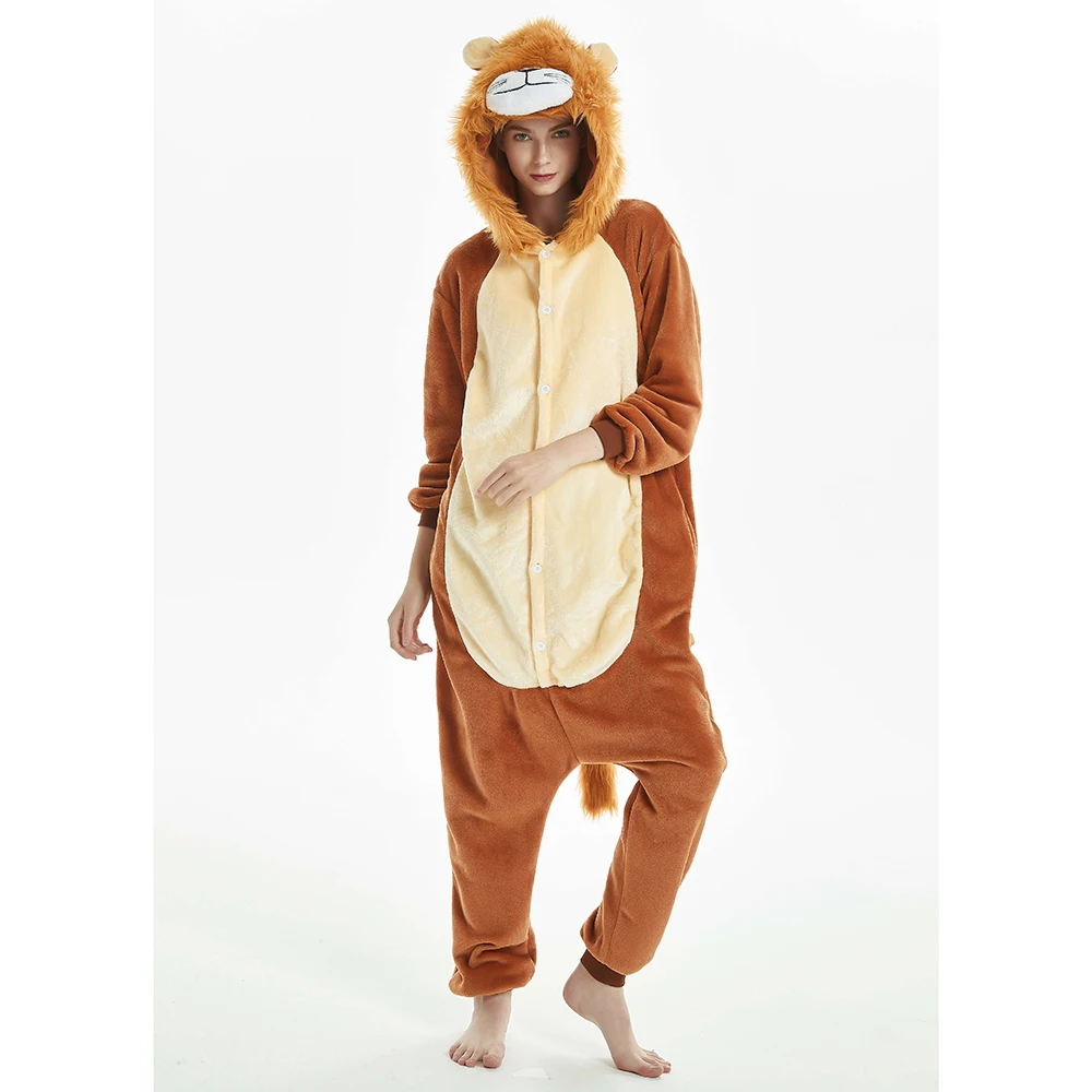 

Lion Unisex Adult Pajamas Cosplay Onesies Cartoon Animal Sleepwear Pyjamas Women Warm Flannel Hooded Christmas Halloween Costume