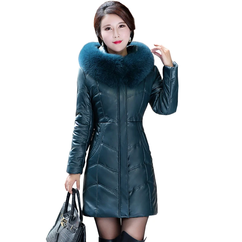 Clearance Mother Leather Coat Winter 2021 Women Sheepskin Jacket Thicken Warm Outerwear Fur Collar Hooded Tops Overcoat Female | Женская