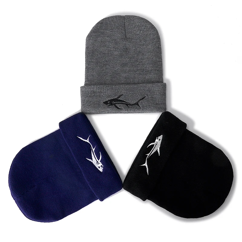 1 шт шапка Большая акула вышивка повседневное женская мужская теплая вязаная