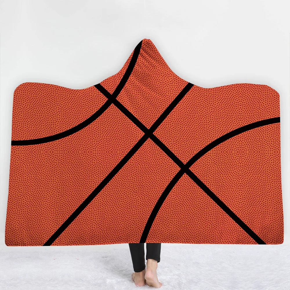 

Ball Printed Plush Hooded Blanket For Adults Kids Watching TV Reading Winter Warm Wearable Fleece Hoodie Cloak Throw Blankets