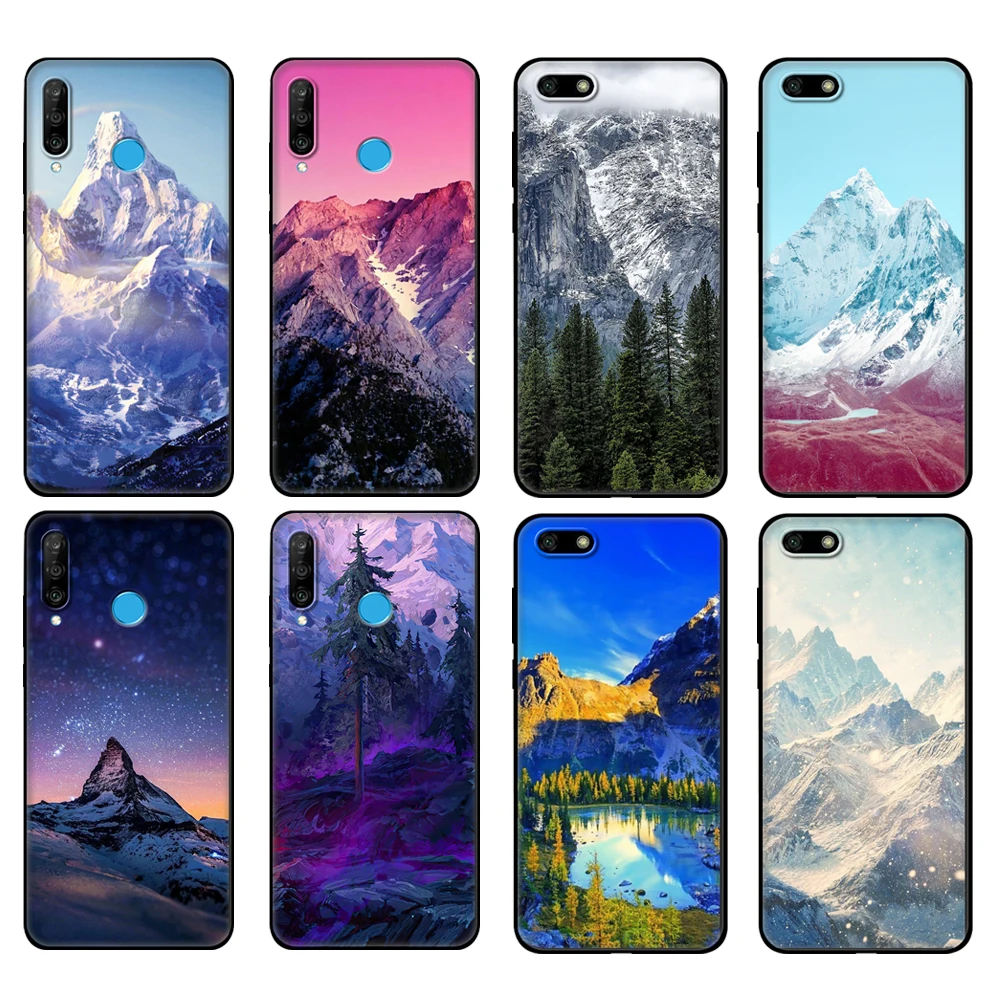 Черный чехол из ТПУ для Huawei Honor 20 Lite, 10, 10i, 20S, 30S, 30, чехол для Honor 7A 5,45, 7s, 7C 5,7, чехол, зимний чехол с изображением Снежной Горы