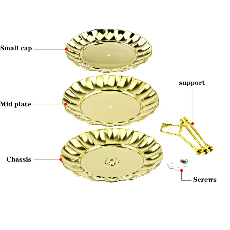 

Fruit Dishes Stainless Steel Food Trays Cake Display Stand Plate Multi-layer Cake Dish Crown Handle Trays Decoration Supplies
