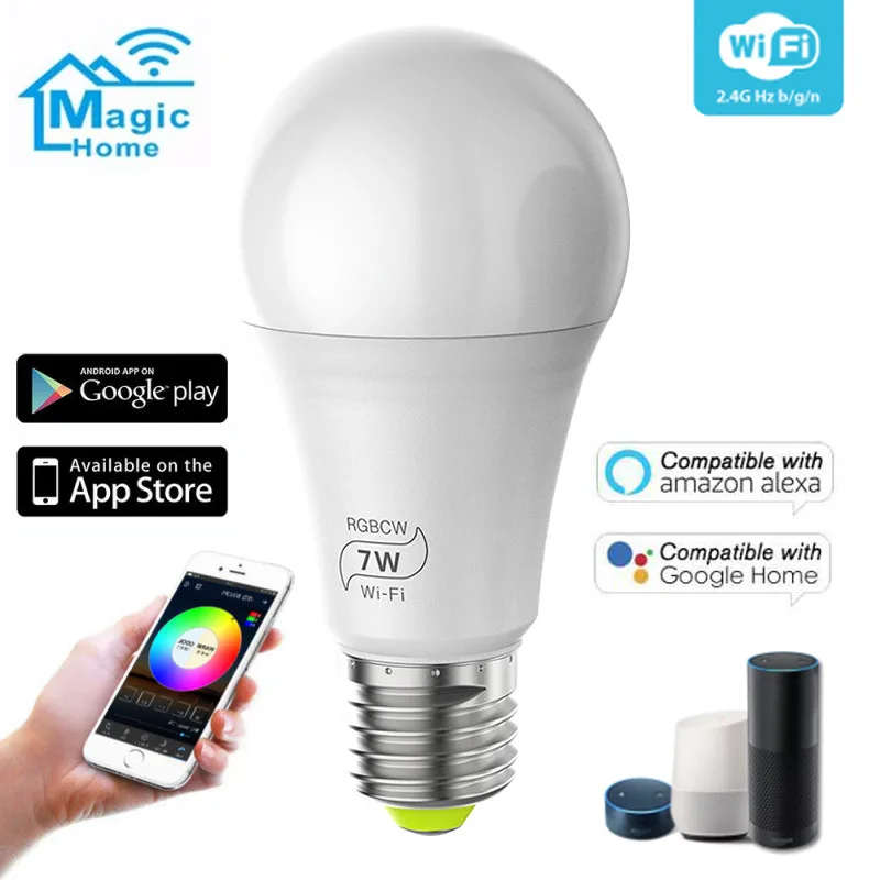 

Wireless Wifi Smart LED Bulb Christmas Home Lighting Lamp E27 Magic RGB LED Change Color Light Bulb Dimmable Alexa/Google