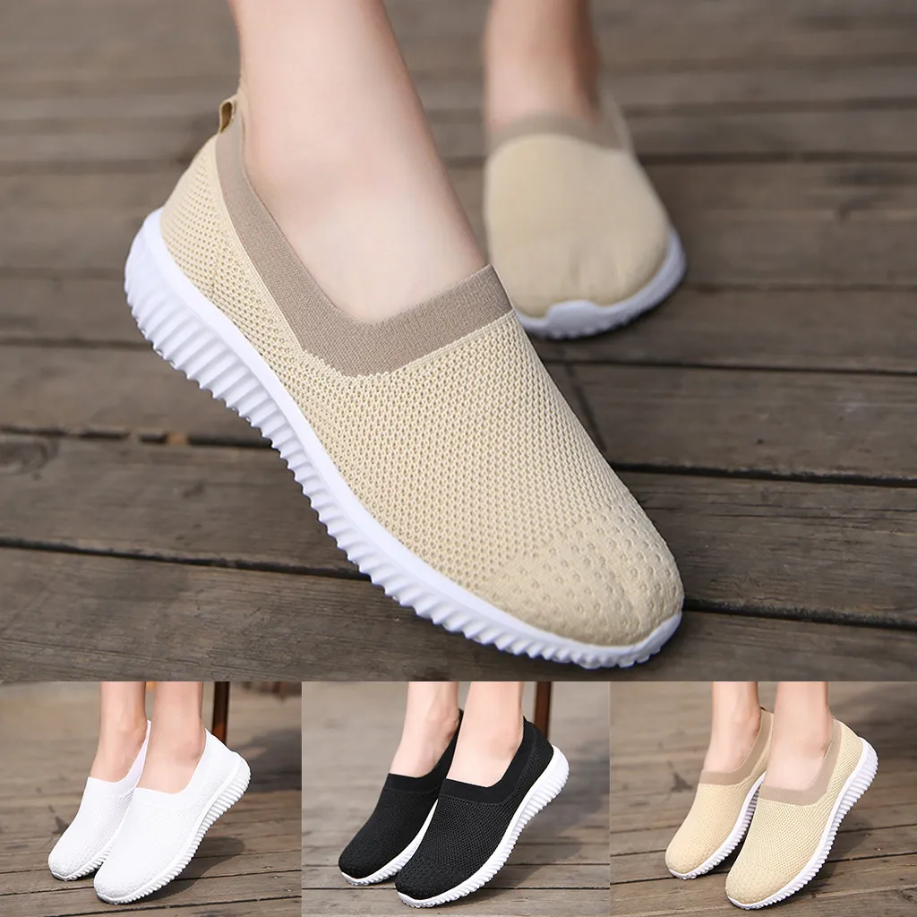 

Women's lightweight fashion breathable flying woven mesh sneakers flat bottom one pedal lazy comfortable casual shoes