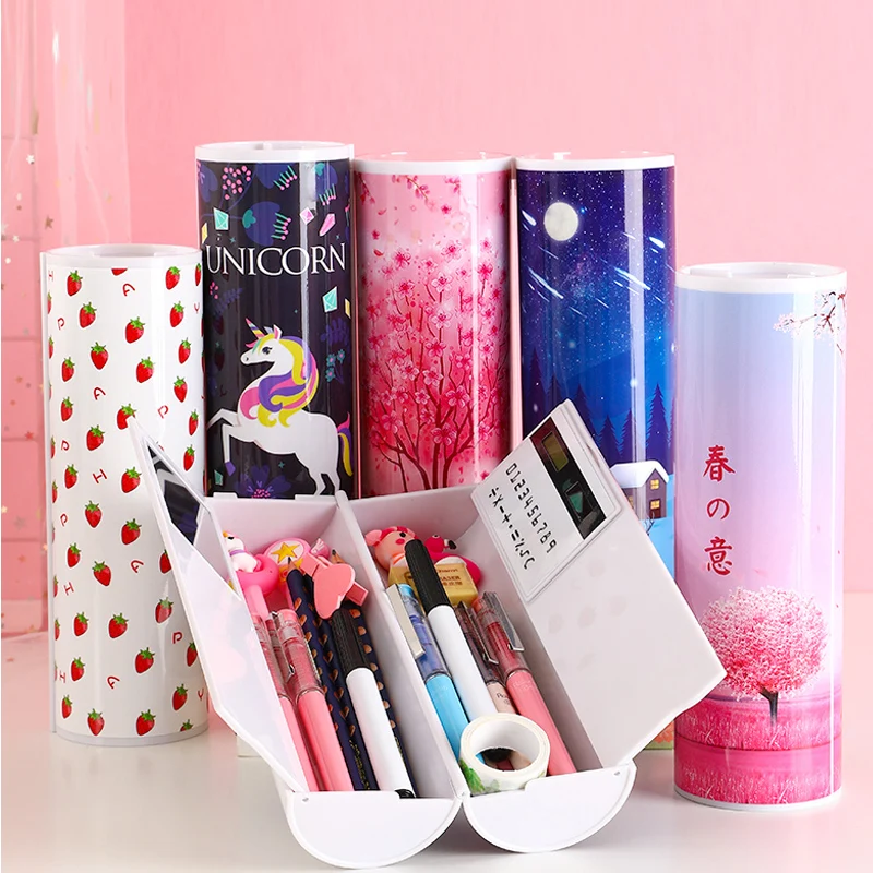Новый кавайный чехол для карандаша двухслойная коробка ручек с зеркальным