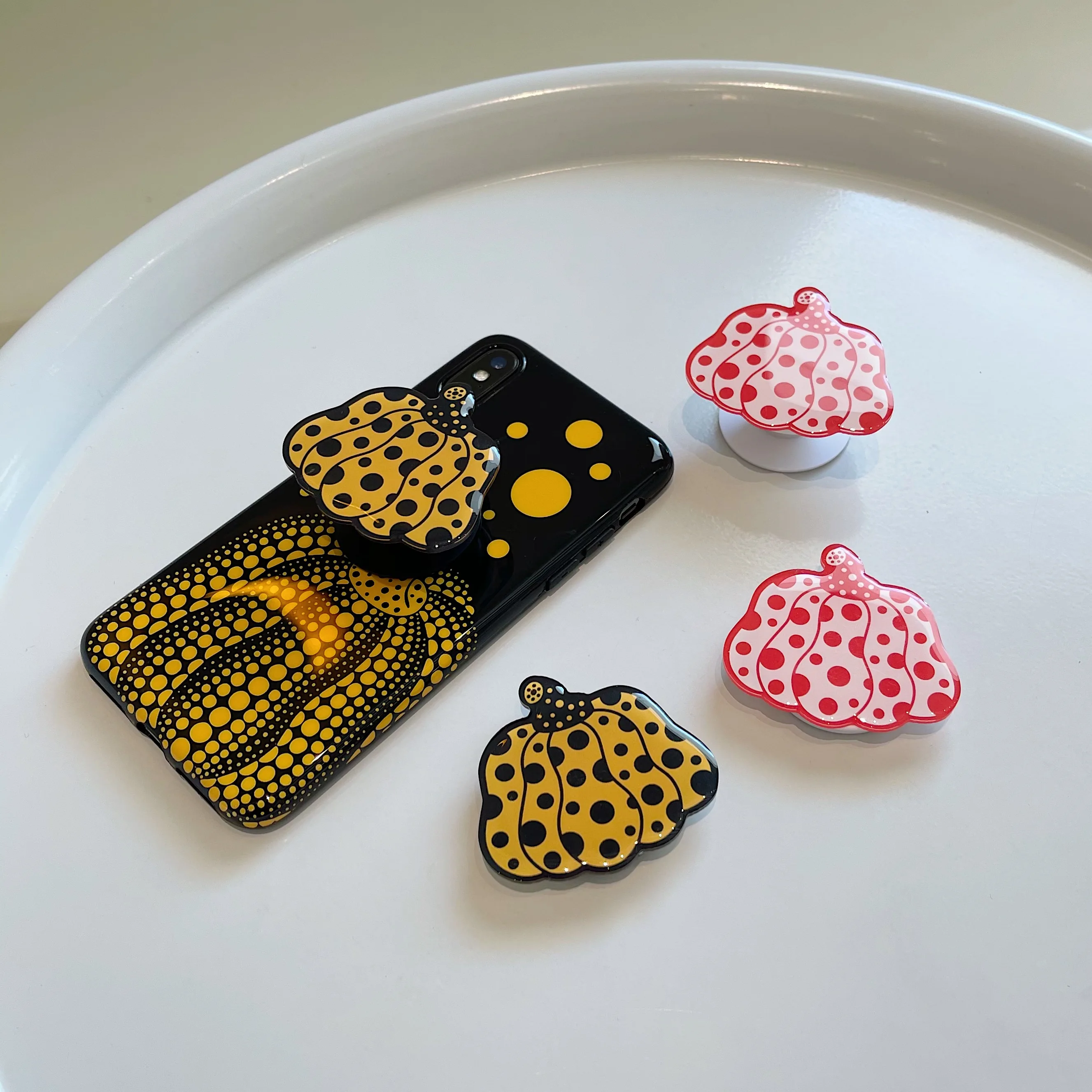 Yayoi Kusama Pumpkin Phone Holder Dropping Glue Fold Finger Grip Ring Mobile Phone Stand for iphone Samsung Xiaomi Cute Bracket