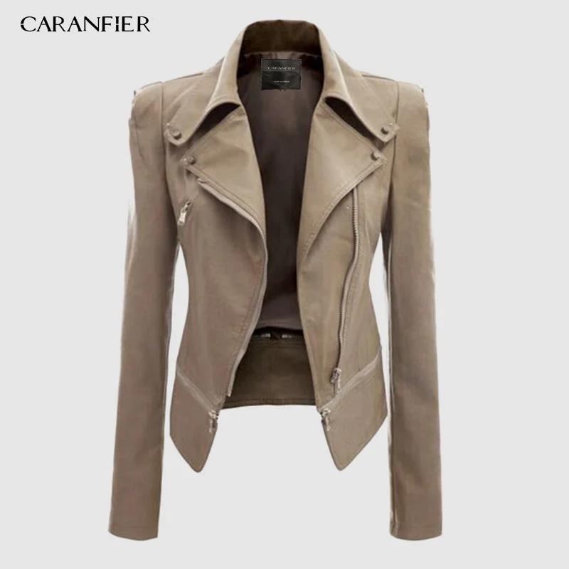 CARANFIER 2019 модная женская элегантная байкерская куртка на молнии из искусственной