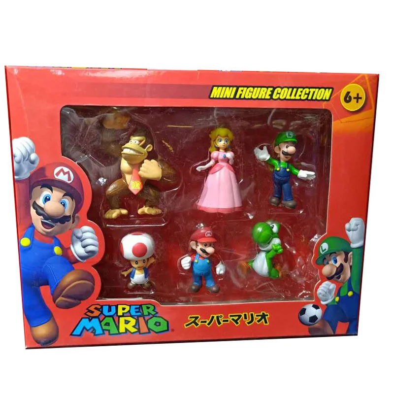 6Pcs/Set Super Bros PVC Action Figure Toys Dolls Luigi Yoshi Mushroom Donkey Kong In Gift Box Kids | Игрушки и хобби