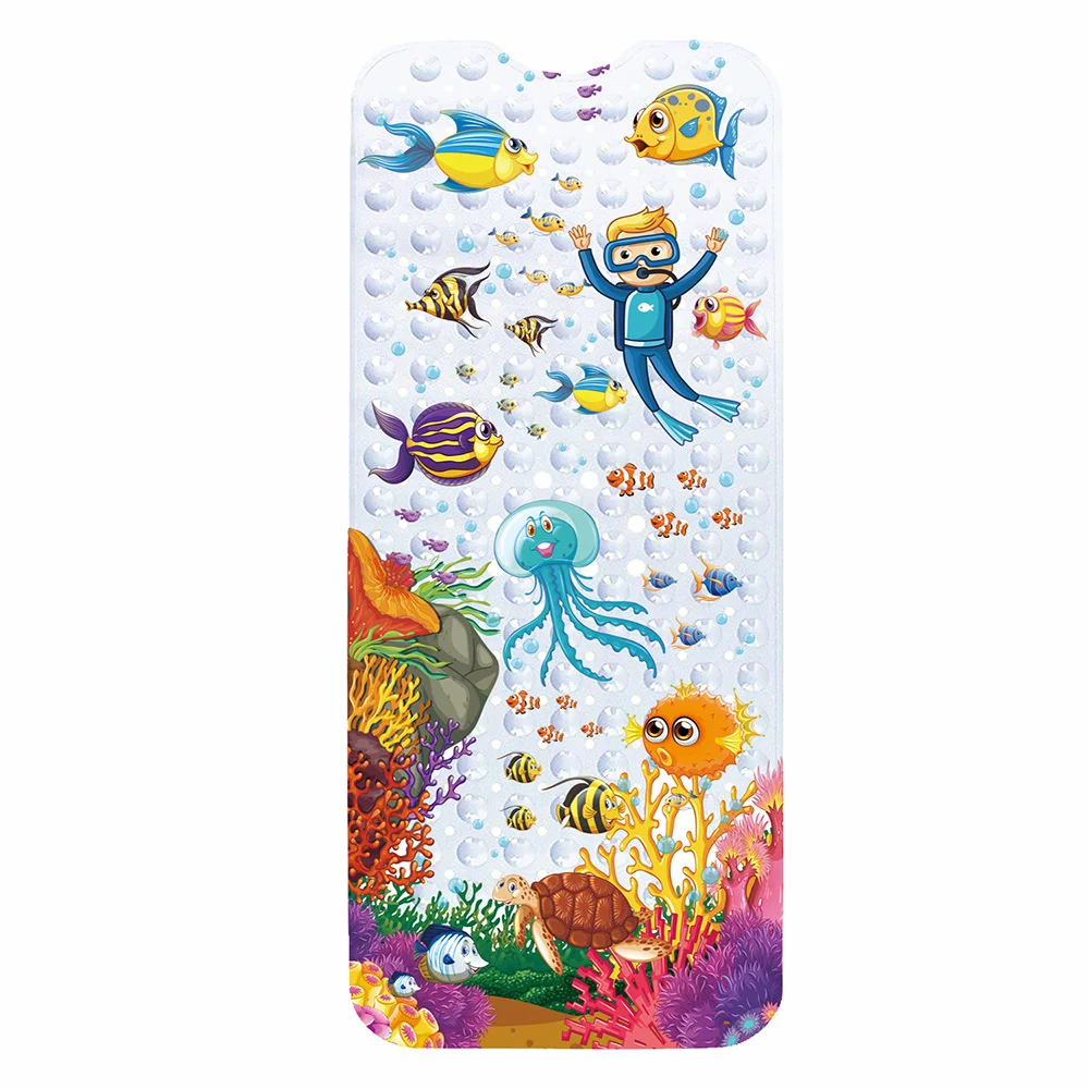Alfombrilla de ba&ntilde;era para ni&ntilde;os de 100x40cm, alfombrilla de ba&ntilde;o con patr&oacute;n de fondo marino, impresa, alargada, de PVC, alfombrilla de suelo de dibujos animados-5