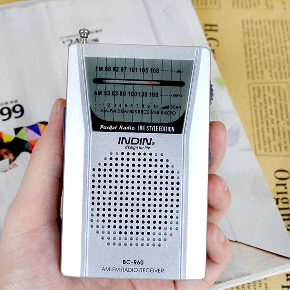 BC-R60 Portable Pocket Radio Telescopic Antenna Mini AM/FM 2-Band World Receiver with Speaker | Электроника