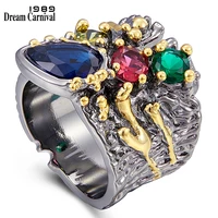 dreamcarnival1989 exaggerated personality ring women gothic baroque colorful zirconia thick design daily wearing jewelry wa11757