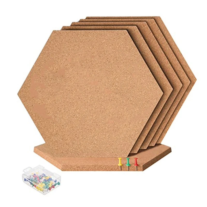 

PPYY-6Pcs Hexagon Cork Board Tiles Self Adhesive Thick Corkboards for Wall Memo Boards Pin Board Decorative Bulletin Board