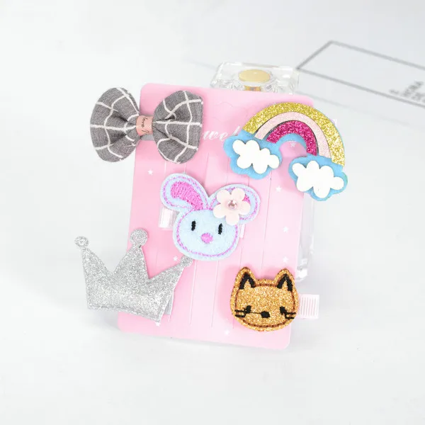 Children's hairpin set hair accessories 5PCS/SET baby flowers bow side clip girls crown all-inclusive cloth side clip