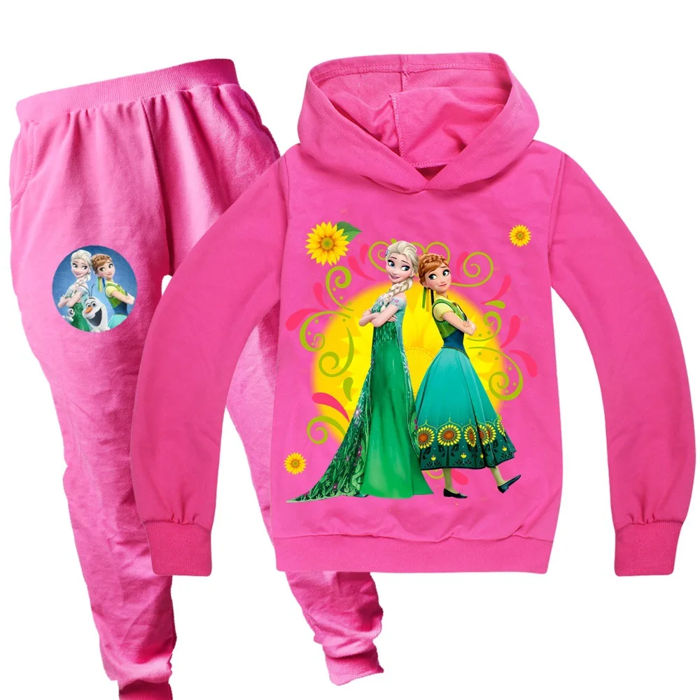 Disney Cute Frozen Elsa Print Hoodie Pants Set Coat Trousers Hoody Sweatshirt Clothes for Girls Kids Home Clothing | Детская одежда и