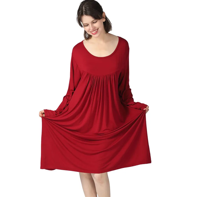 

3XL-7XL Women's Nightshirt Loose Night Dress Modal Cotton Home Clothes Spring Autumn Long Sleeve Sleepwear Nightgowns 100Kg Wear