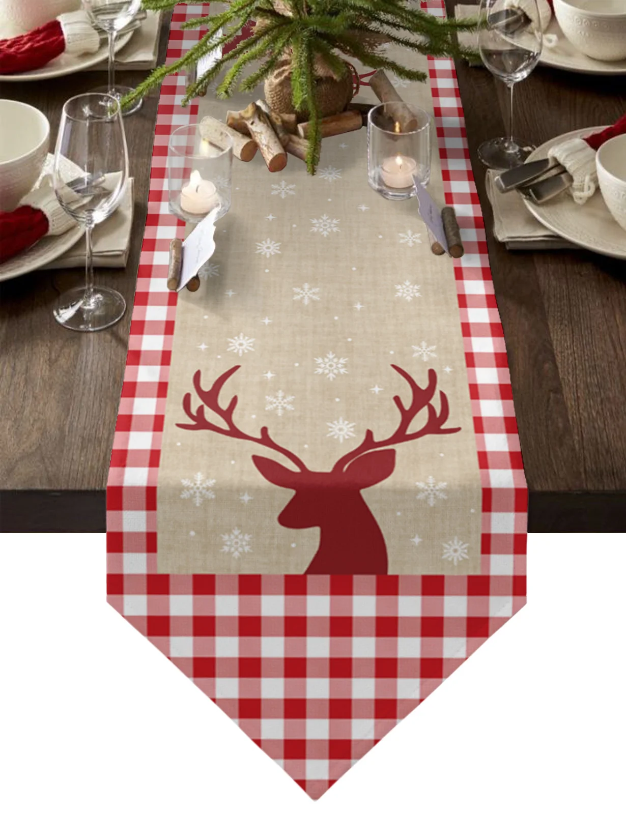 

Christmas Winter Red Plaid Elk Snowflake Table Runners Wedding Party Table Decorations for Home Tablecloth New Year Xmas Gifts