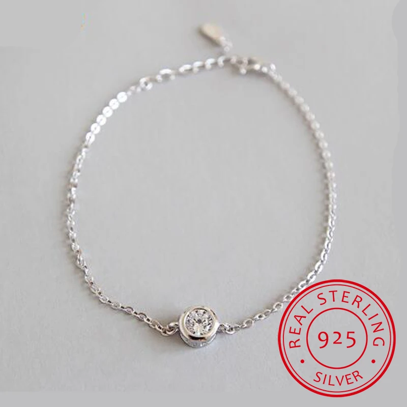 

100% 925 Solid Real Sterling Silver Fashion Women's Jewelry Round CZ Bracelet 15cm For Women Girl Lady Gift DA122