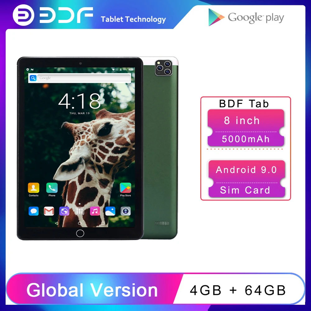 New 8 Inch Original Tablet Pc Google Play Android 9.0 Octa Core 3G Network Phone Call Tablets Bluetooth WiFi 4GB RAM 64GB ROM |