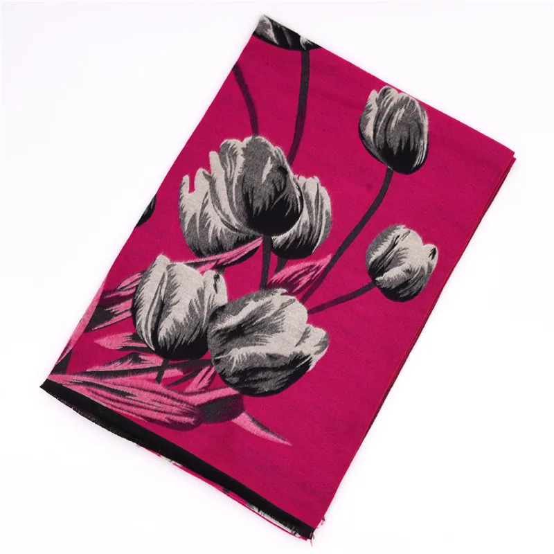190*70 см 35% кашемир Женское зимнее пончо элегантный цветочный Искусственный шерстяной шарф для женщин серый розовый женский палантин зимний шарф палантин - Цвет: rose red