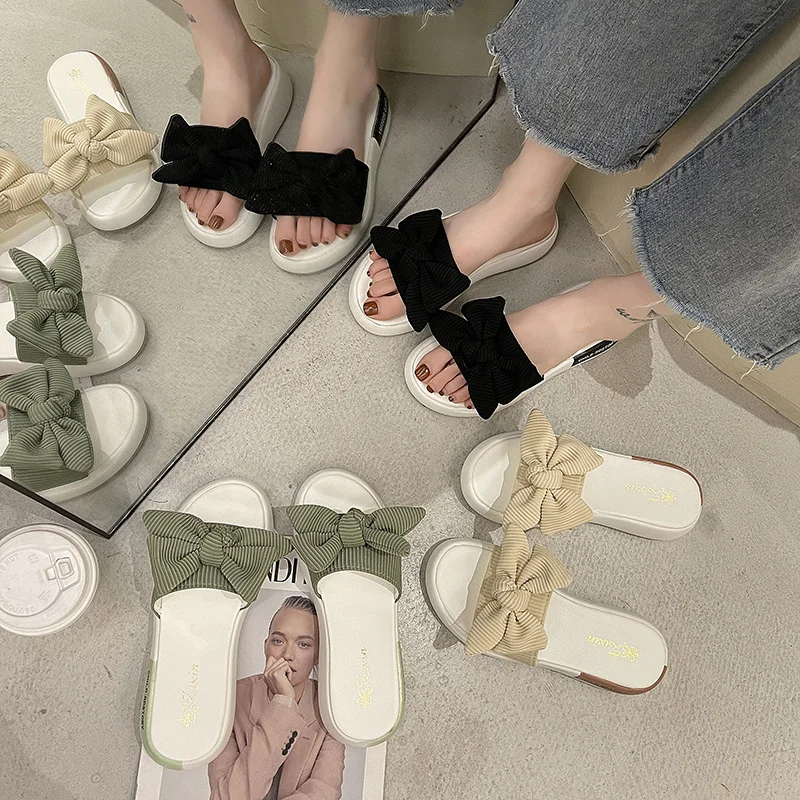

Shoes Ladies' Slippers Low Slipers Women Luxury Slides Butterfly-Knot Summer Flat 2021 Designer Basic Rubber PU Butterfly-knot