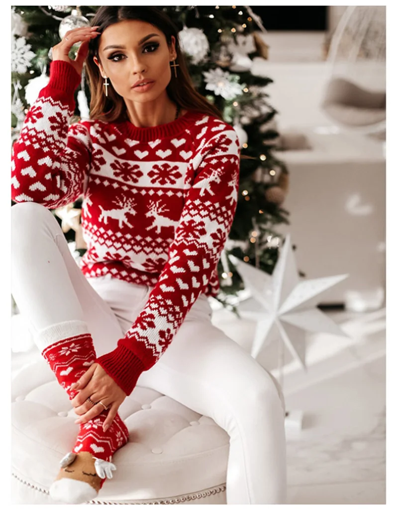 Fitshinling зимний Уродливый Рождественский свитер Олень Снежинка с длинным рукавом