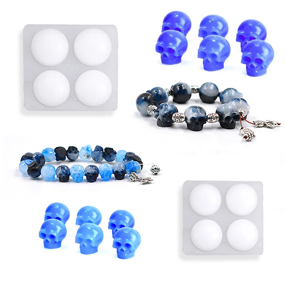 3D Skull Bead Silicone Mold Epoxy Resin Skull Moulds Necklace Pendants Decoration For DIY Epoxy Resin Craft Jewelry Making Tools