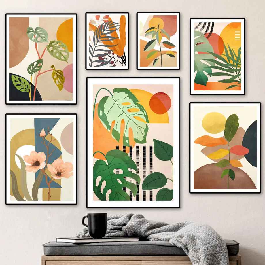 

Boho Nature Monstera Plum Palm Leaf Abstract Wall Art Canvas Painting Nordic Posters And Prints Wall Pictures Living Room Decor