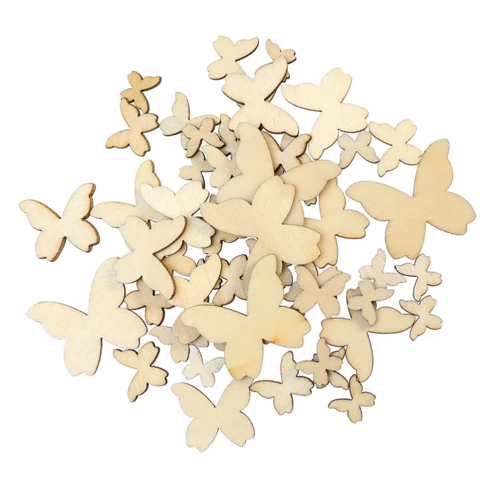 

50pcs Mixed Size Wooden Cutouts Craft Embellishment Gift Tag Wood Ornament for DIY