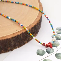 boho style women necklace candy colorful rice beads clavicle chain jewelry natural pearl girl necklaces for anniversary