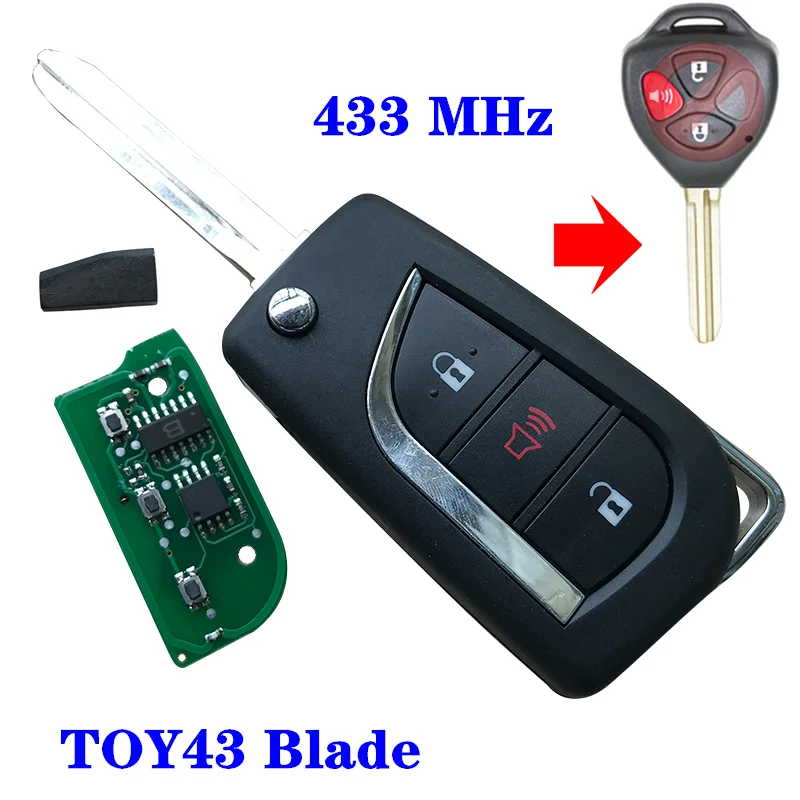 Складной Дистанционный брелок с откидной крышкой 3 кнопки для Toyota Camry Corolla Hilux 433 92