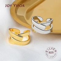 high quality fashion 925 sterling silver geometric interweave gold color adjustable rings for women wholesale jewelry
