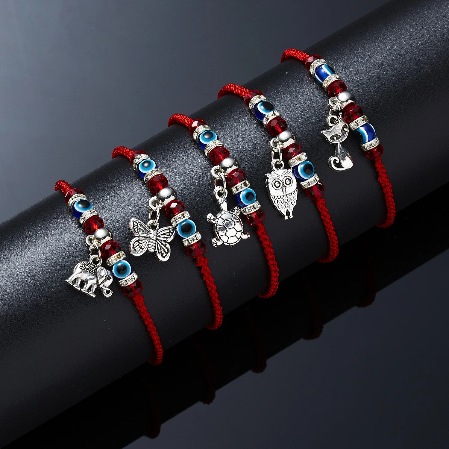 Rinhoo 9 стилей красная веревка на удачу плетеный браслет evil eye синие глаза Сердце Кошка Сова Слон регулируемый браслет Шарм ювелирные изделия подарок