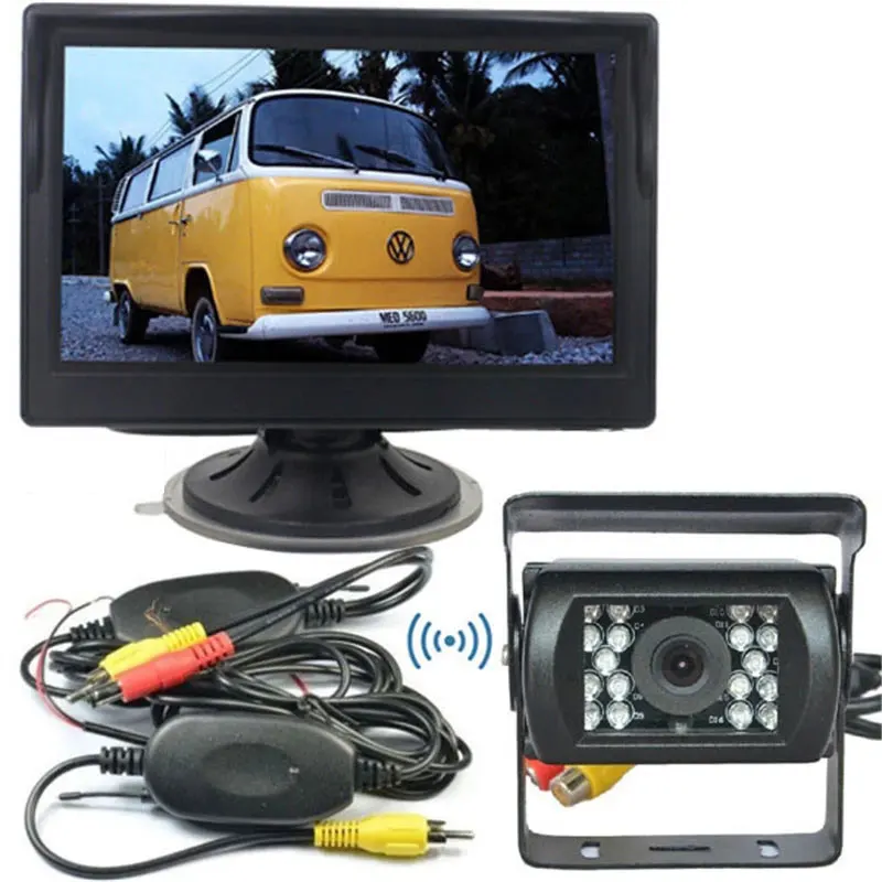 

12 В-24 в беспроводной 5-дюймовый TFT ЖК HD цветной монитор заднего вида + RV-шина грузовик ИК Ночное Видение Водонепроницаемая камера заднего вида